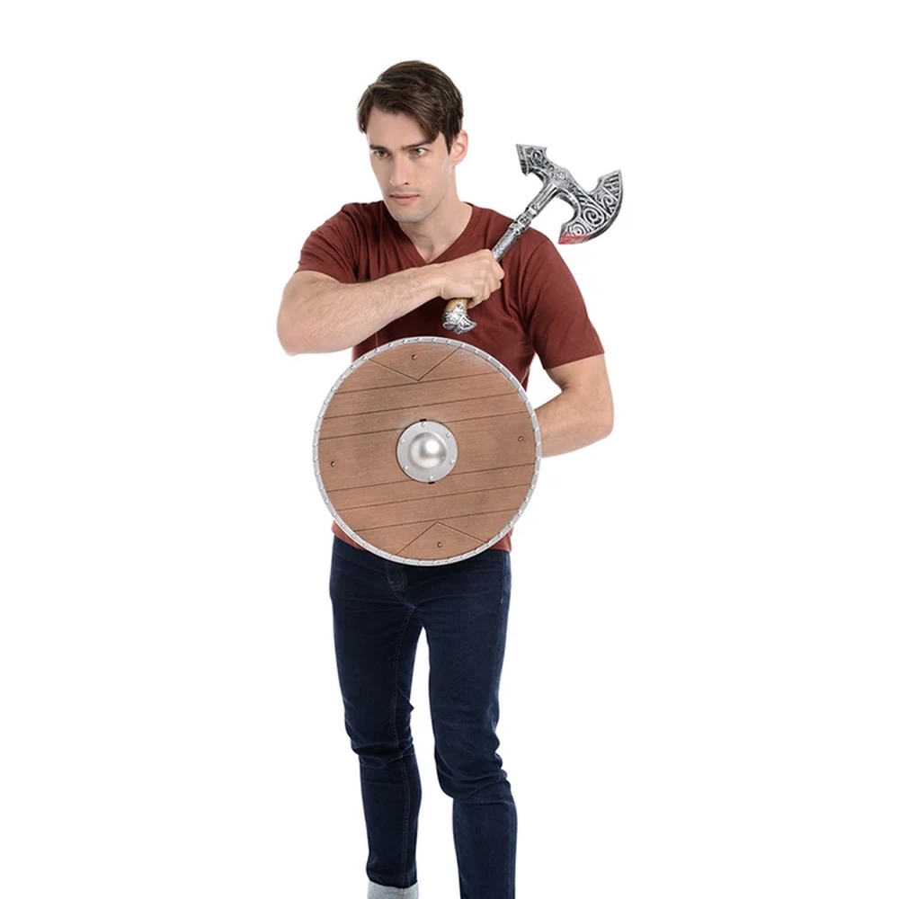 Zac's Alter Ego - 2 Piece Shield & Bloodied Axe Set Kostümwaffe - Braun/Silberfarben